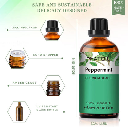 Peppermint Essential Oil 30ml | PHATOIL Pure Essential Oil Singles for Aromatherapy & DIY Crafts