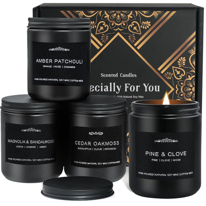 Candles for Men 4 Pack Soy Candles 28oz | 200 Hours Burn Time