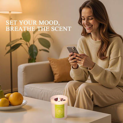 3 Soy Scented Candles for Women – 15 oz Set with Crystals (Lavender/Vanilla/Rose) Aromatherapy