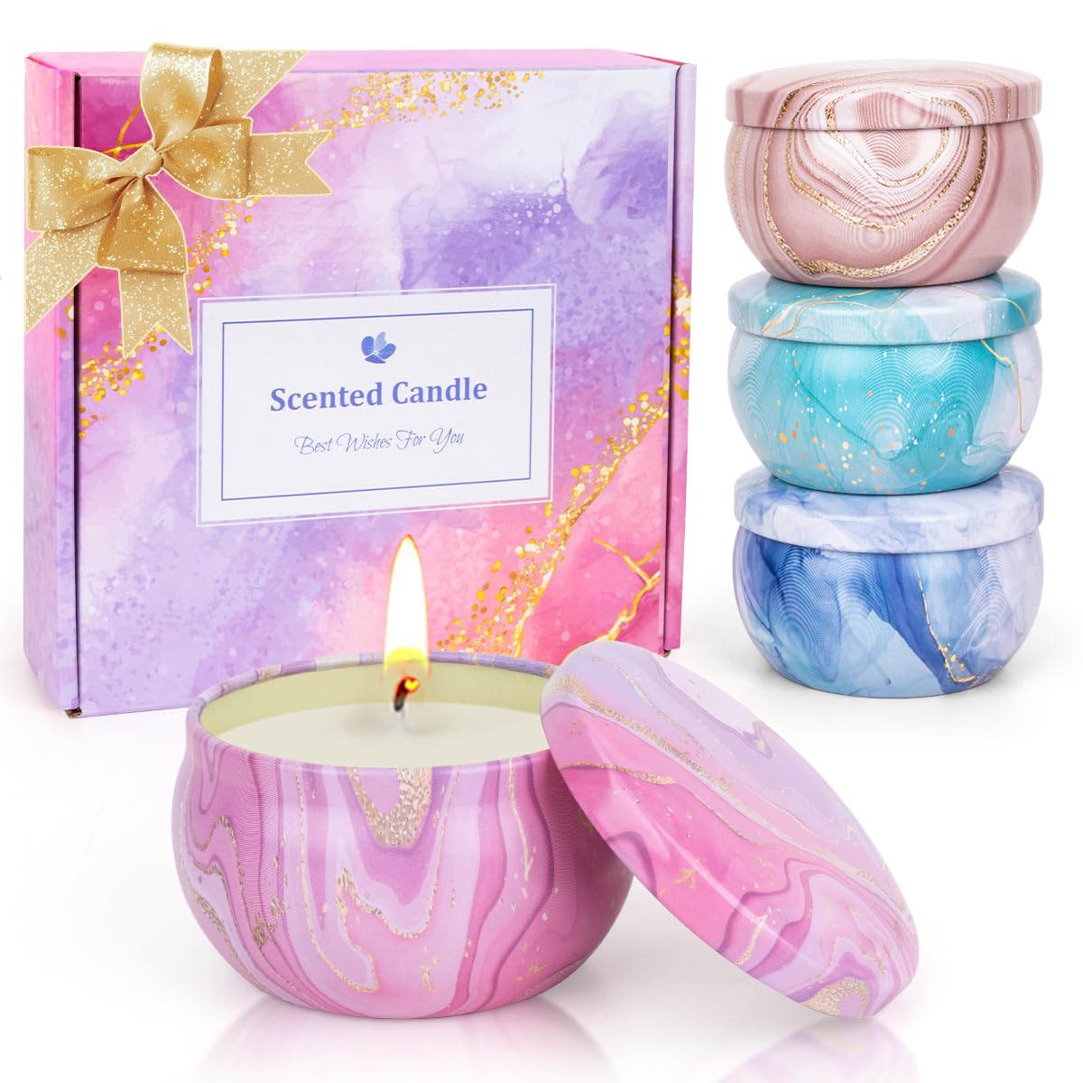 Aromatherapy Candles Gift Set for Women - 4 Pack, 80 Hours Long Lasting, Home Scented, Gifts for Christmas, Birthday & Valentine's Day