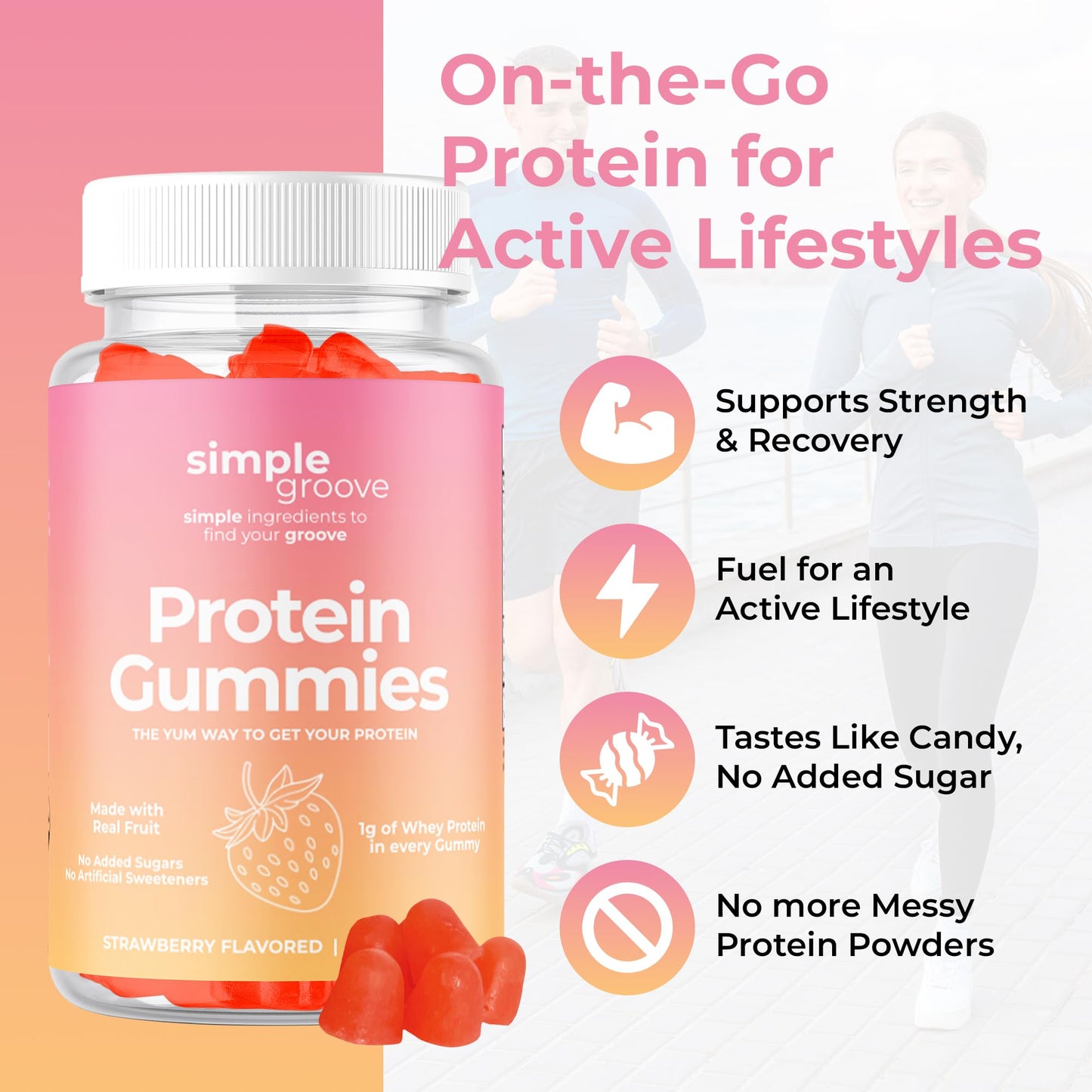 Simple Groove Protein Gummies - 1g Whey Protein per Gummy | 90 Count | Healthy Snacks
