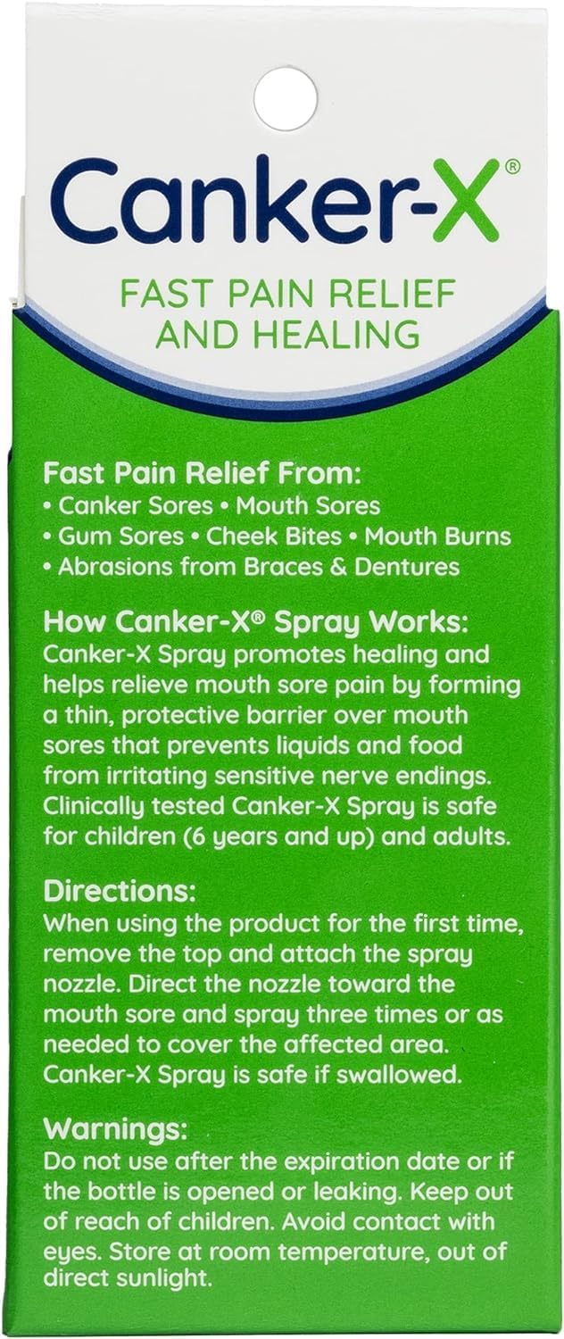 Canker-X Mouth Sore Spray  Benzocaine-Free & Alcohol-Free Oral Pain Relief (0.51 Fl. Oz) | Targeted Spray Nozzle