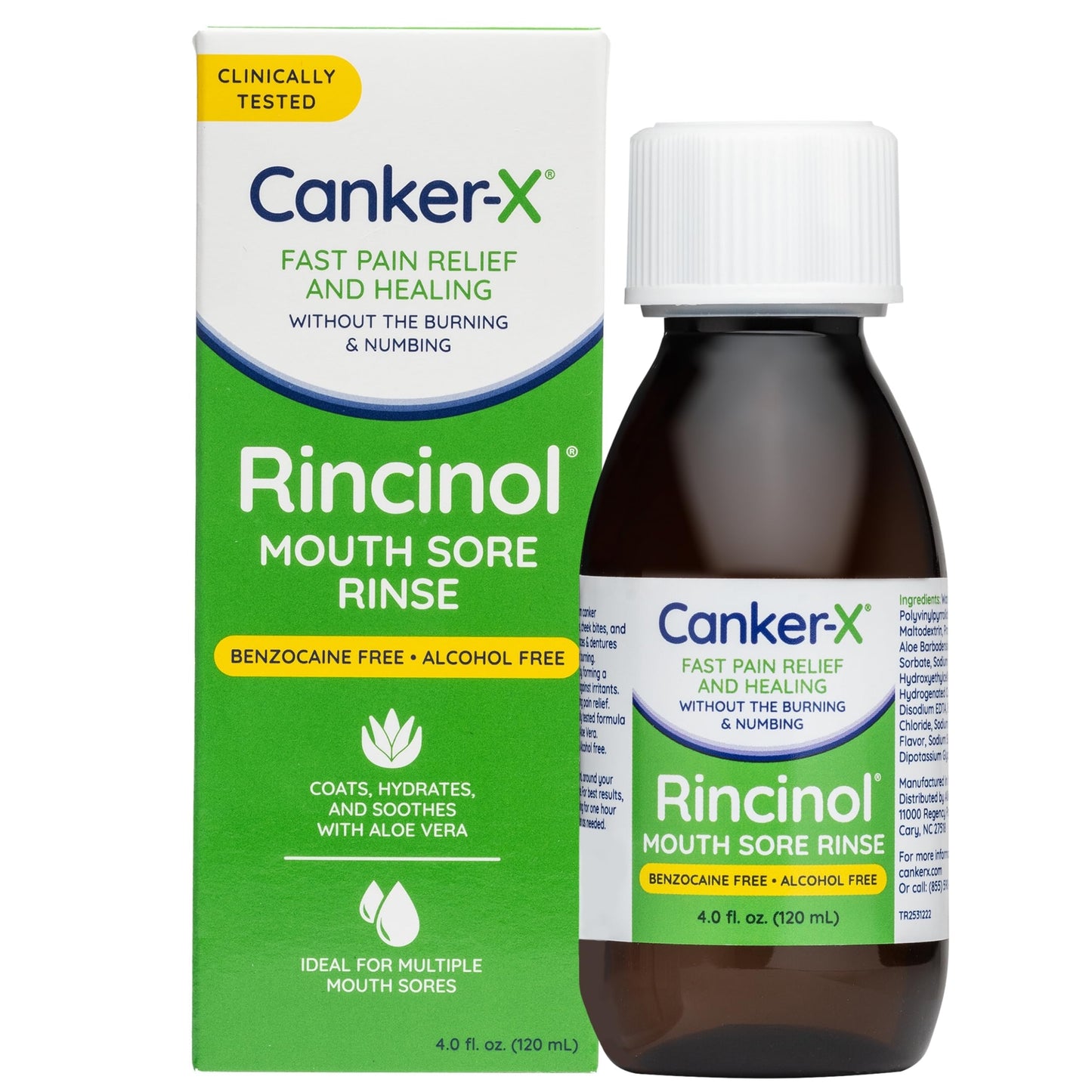 Canker-X Rincinol Oral Rinse Mouthwash – Quick Pain Relief for Canker Sores (Benzocaine Free & Alcohol Free) – 4.0 Fl Oz