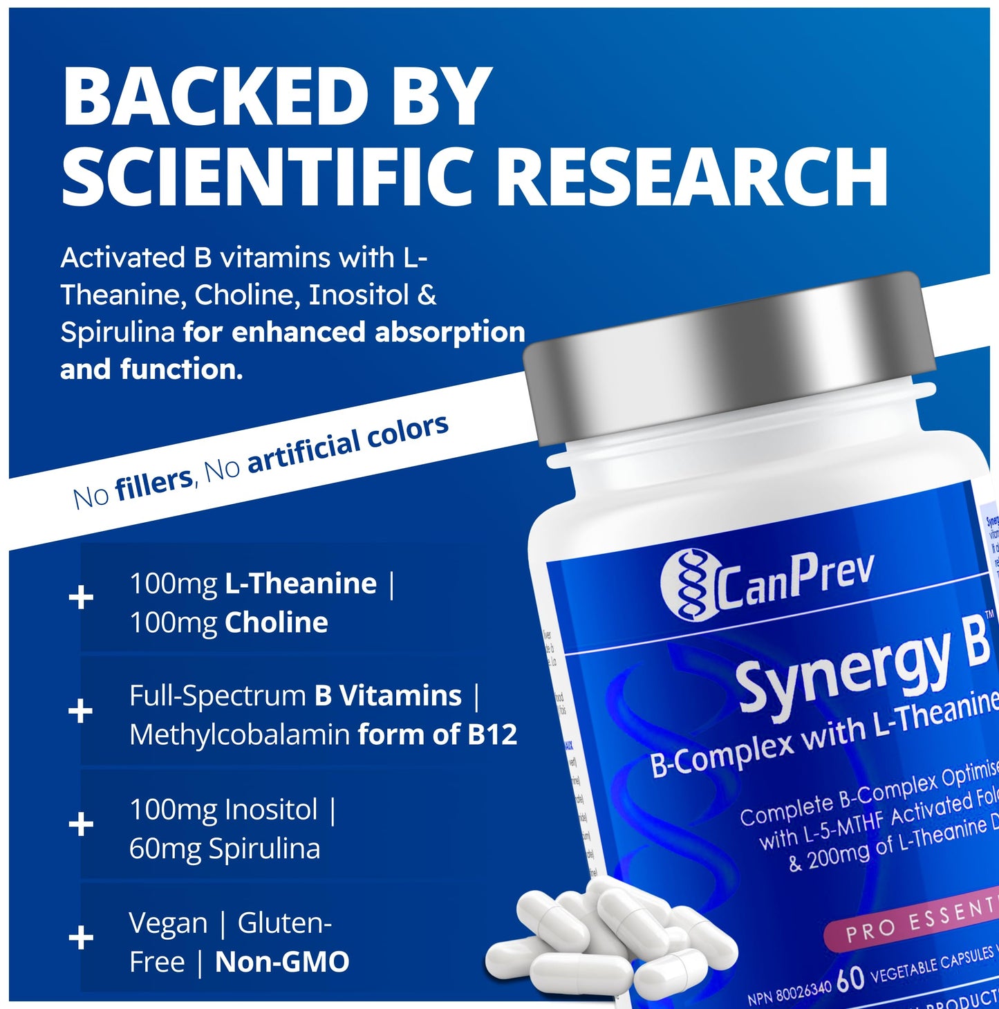 CanPrev Synergy B Complex with L-Theanine – 60 Capsules, 30-Day Supply