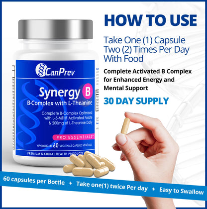 CanPrev Synergy B Complex with L-Theanine – 60 Capsules, 30-Day Supply