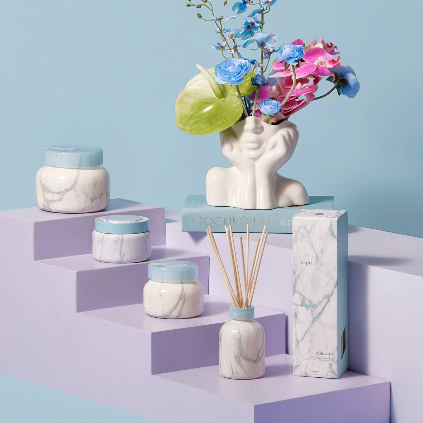 Capri Blue Blue Jean Reed Diffuser Set – Marble Diffuser, Sticks & Aroma Oil (5.7 fl oz)