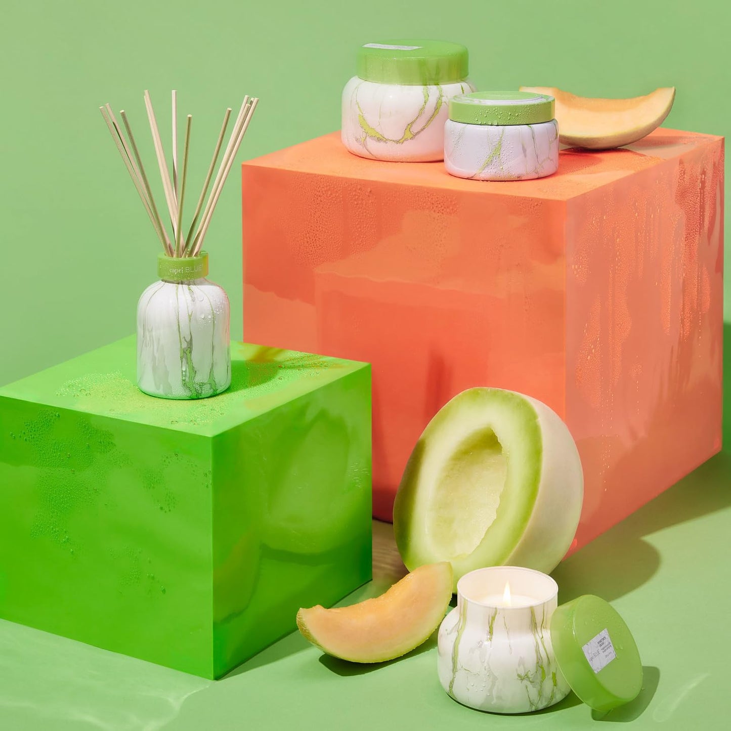 Capri Blue Reed Diffuser Set - Honeydew Crush | Modern Marble Diffuser, 5.7 fl oz