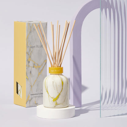 Capri Blue Modern Marble Reed Diffuser Set – Pineapple Flower 5.7 oz | Luxury Home Fragrance