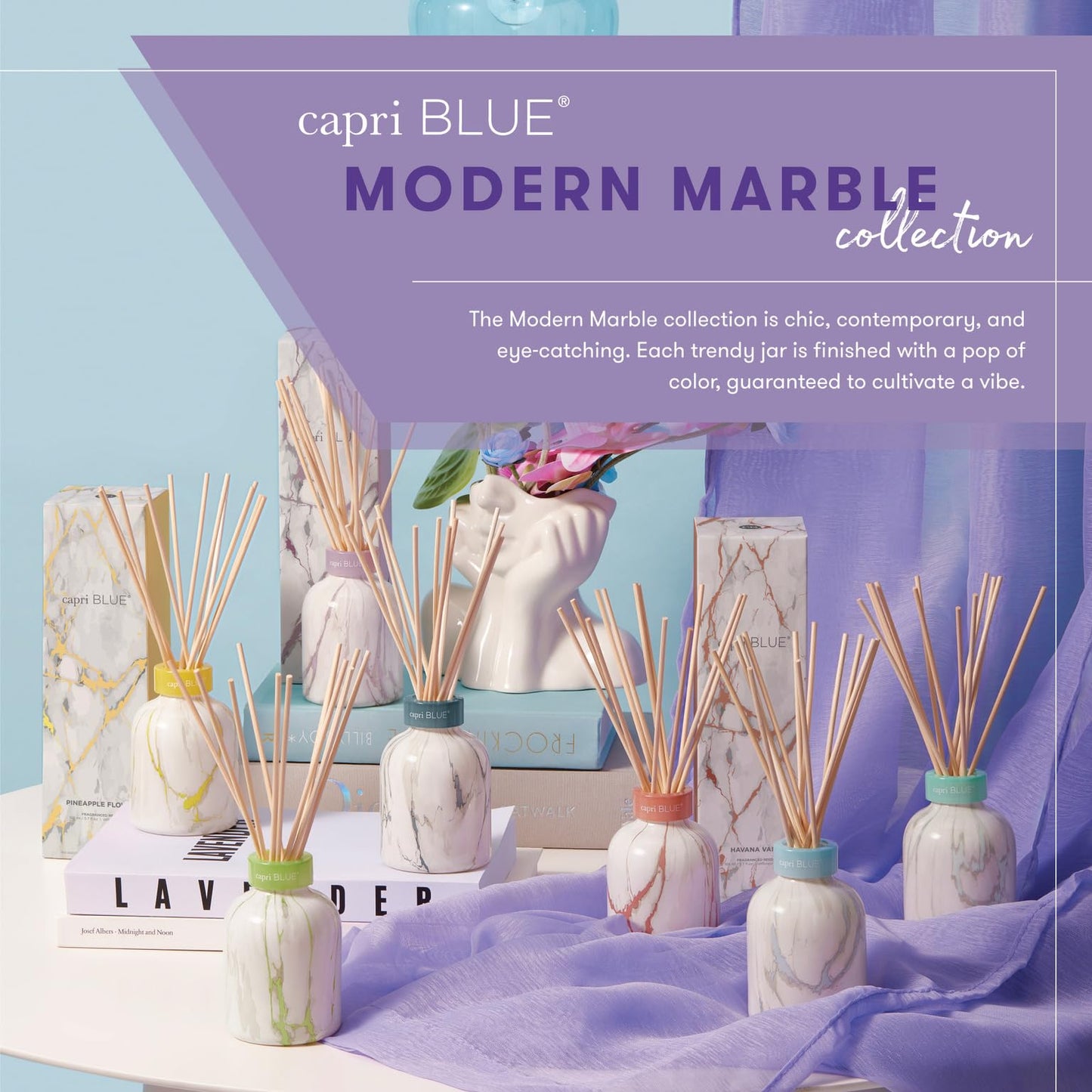 Capri Blue Modern Marble Reed Diffuser Set – Pineapple Flower 5.7 oz | Luxury Home Fragrance