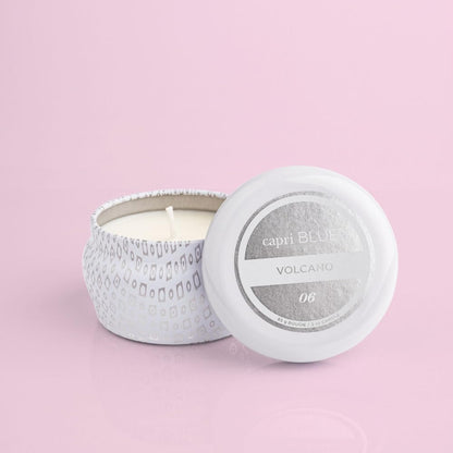 Capri Blue Volcano Mini Tin Candle (3 oz) • Luxury Soy Wax Blend in Tropical Fruit & Sugared Citrus • White Jar