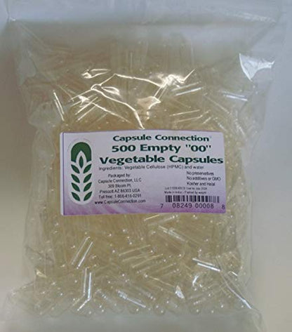 Capsule Connection Wholesale Empty Vegetable Capsules - Size 00, Vegan & Vegetarian, 500-count (Pack of 2), Resealable Bags