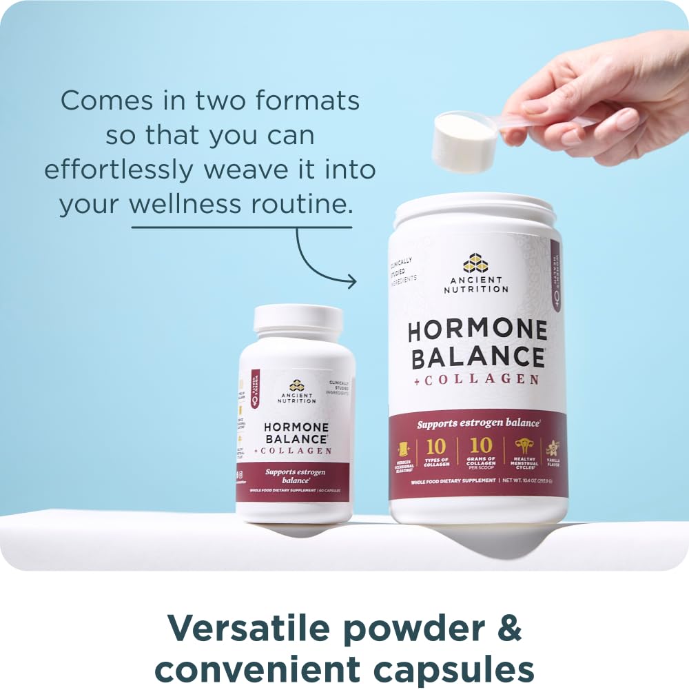 Ancient Nutrition Hormone Balance + Collagen Powder, Vanilla, 25 Servings | Hydrolyzed Collagen Peptides