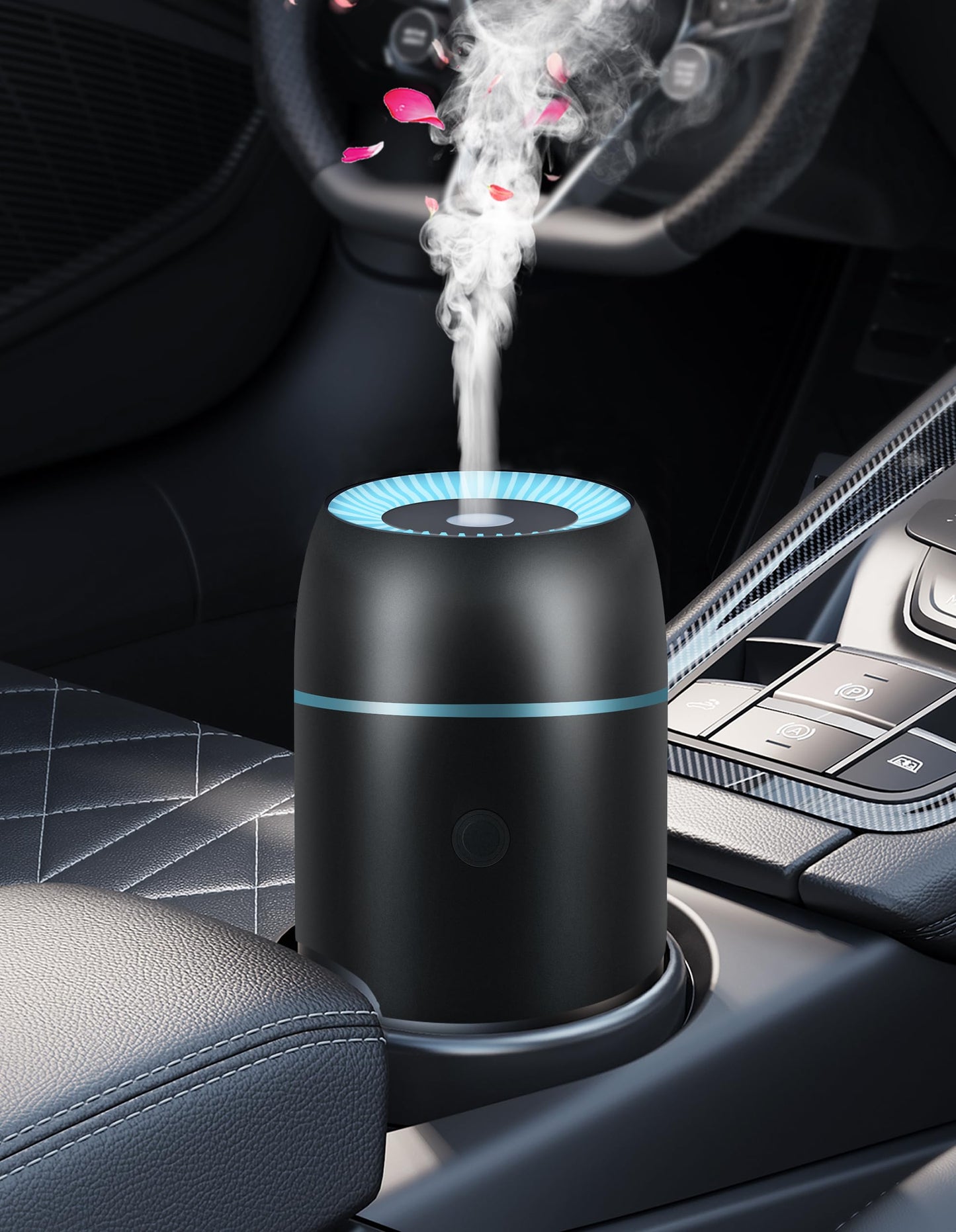 Car Diffuser for Essential Oils - Portable 100ml USB-C Ultrasonic Aromatherapy Diffuser with Colorful Lights (Black)