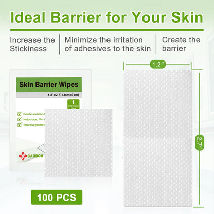 CARBOU Skin Barrier Wipes – 100 Count Skin Prep for Enhanced Adhesion