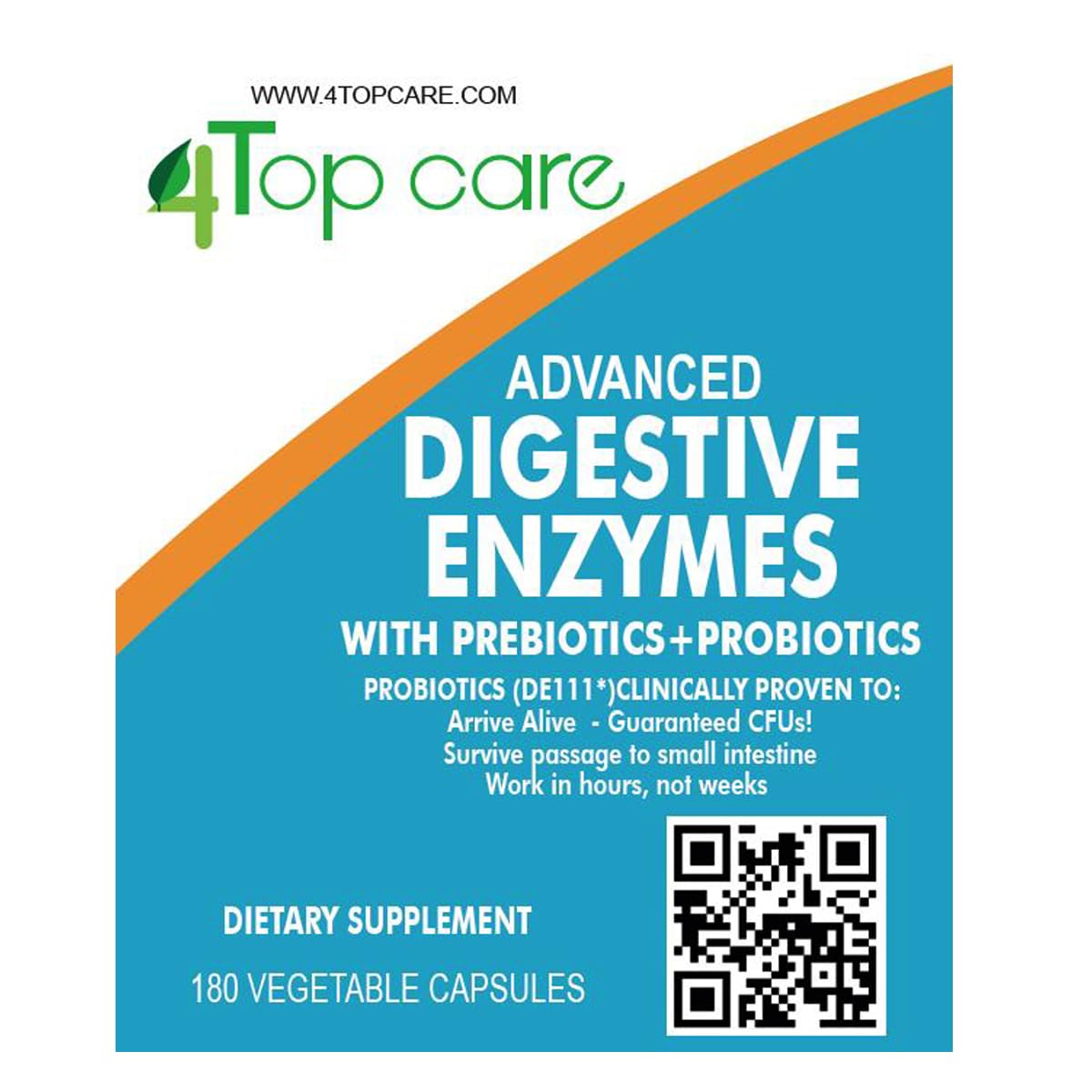 4 TOP CARE H4U Digestive Enzymes with Probiotics & Prebiotics - 180 Vegetarian Capsules