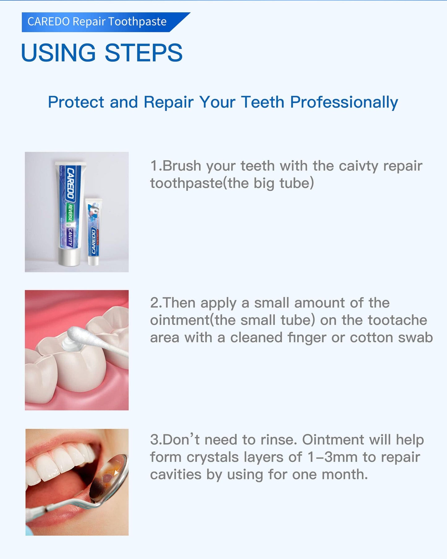 CAREDO Cavity Repair Toothpaste Set – 100g Hydroxyapatite + 16g Pulpitis Ointment