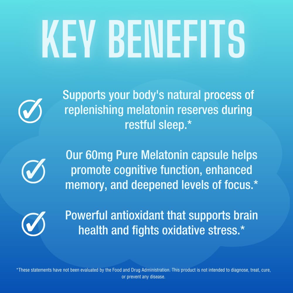 CAREFAST Pure Melatonin 60mg – 120 Capsules | Sleep Aid, Non-Habit Forming