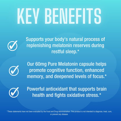 CAREFAST Pure Melatonin 60mg – 120 Capsules | Sleep Aid, Non-Habit Forming