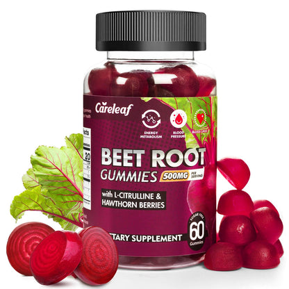 CareLeaf Sugar Free Vegan Beet Root Gummies for Blood Pressure – Peach Flavor, 60 Count