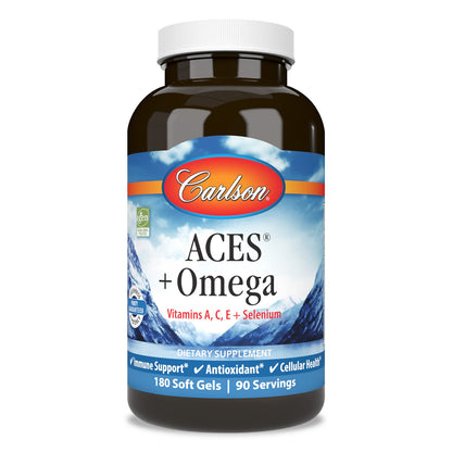 Carlson ACES + Omega – Vitamins A, C, E, Selenium & Omega-3s (EPA/DHA) – 180 Softgels