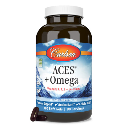 Carlson ACES + Omega – Vitamins A, C, E, Selenium & Omega-3s (EPA/DHA) – 180 Softgels