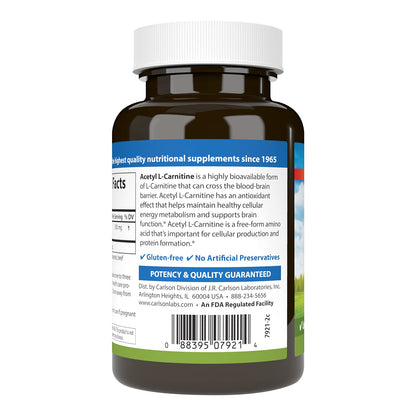 Carlson Acetyl L-Carnitine 500 mg – Cognitive Health, Brain Function & Energy | 120 Capsules