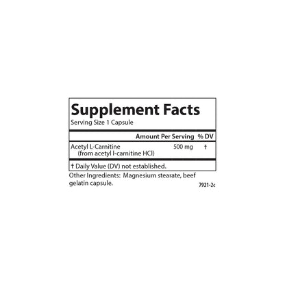 Carlson Acetyl L-Carnitine 500 mg – Cognitive Health, Brain Function & Energy | 120 Capsules