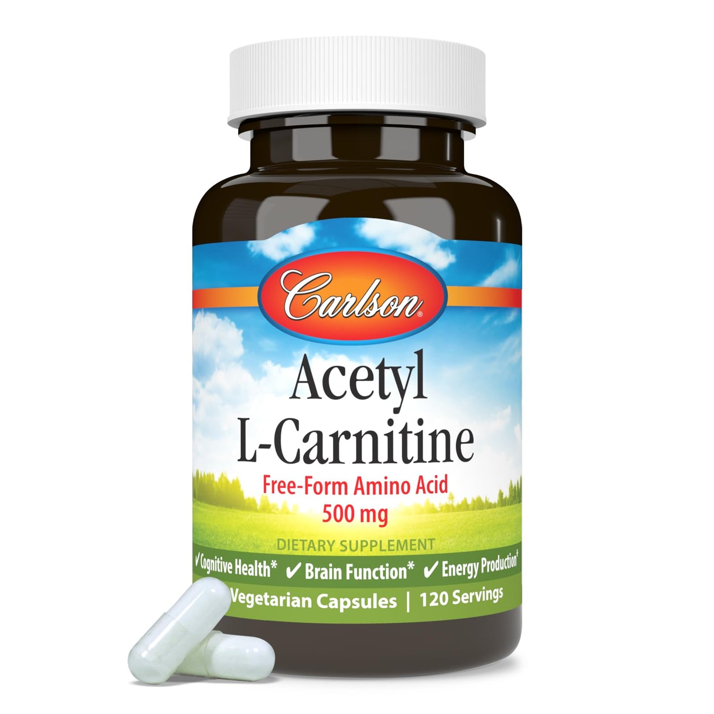 Carlson Acetyl L-Carnitine 500 mg – Cognitive Health, Brain Function & Energy | 120 Capsules