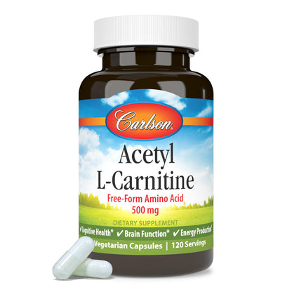 Carlson Acetyl L-Carnitine 500 mg – Cognitive Health, Brain Function & Energy | 120 Capsules