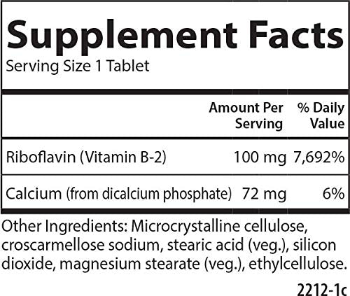 Carlson B-2 100 mg Riboflavin - Energy & Vision Support - 250 Vegetarian Tablets