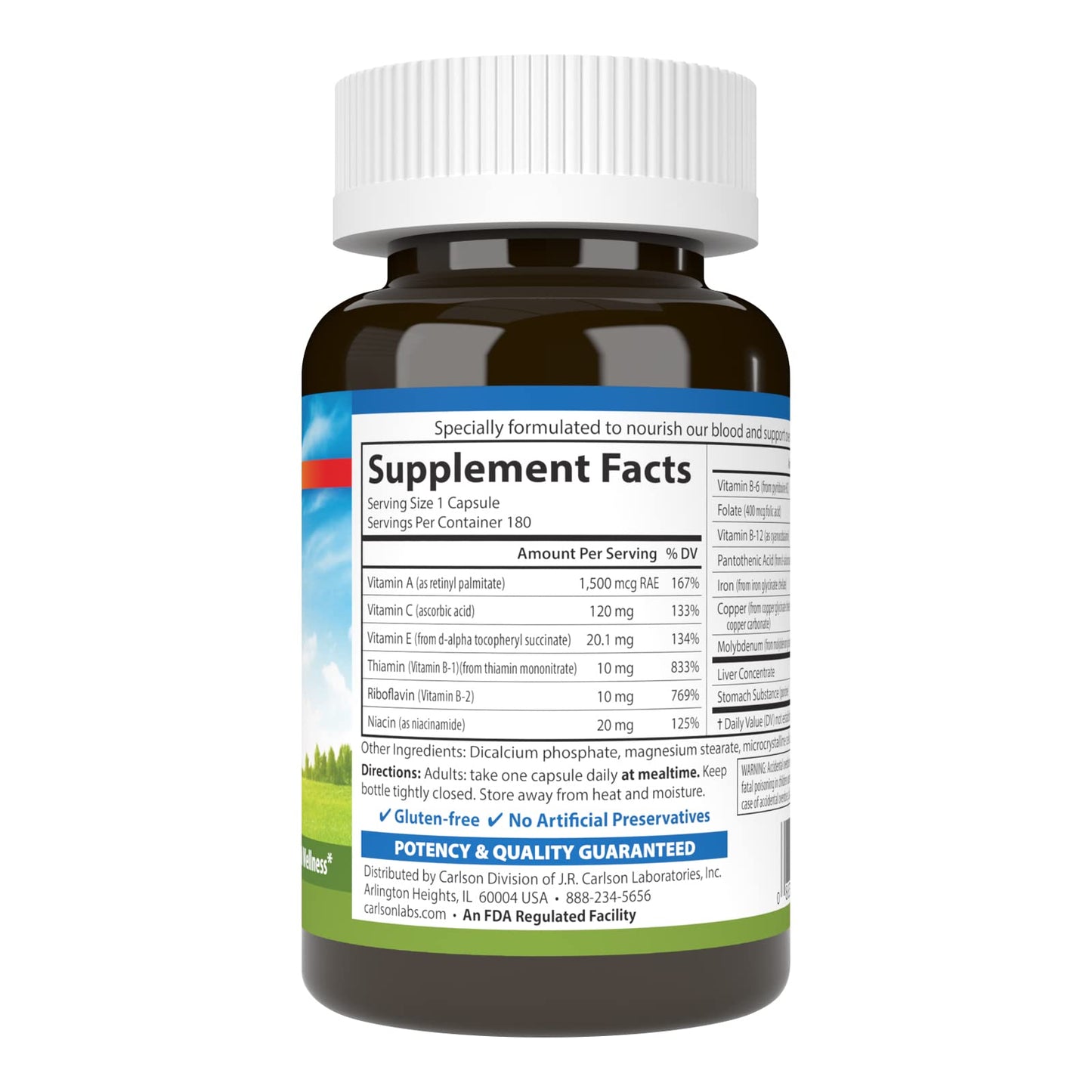 Carlson Blood Nutrients 28 mg Iron, 180 Capsules