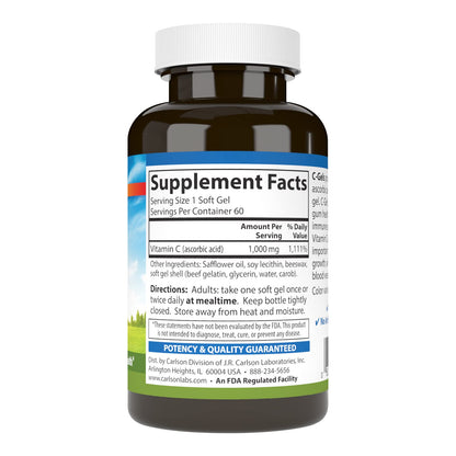Carlson C-Gel 1000 mg Vitamin C – Immune Support & Tissue Health | 60 Soft Gels