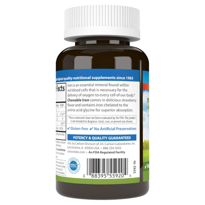 Carlson Chewable Iron 30 mg – Superior Absorption, Blood Health & Energy | Strawberry Flavor | Pack of 2 (240 Tablets)