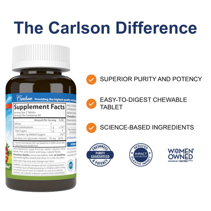 Carlson Chewable Iron 30 mg – Superior Absorption, Blood Health, Energy & Wellness, 120 Tablets, Natural Strawberry Flavor