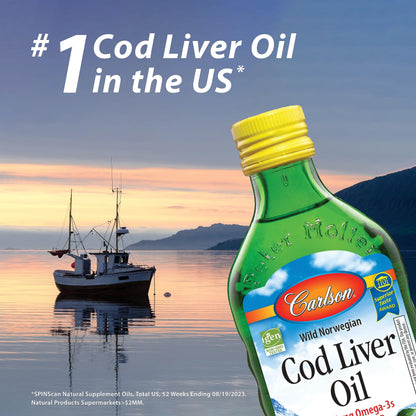 Carlson Cod Liver Oil Gems - Low Vitamin A, 230 mg Omega-3s, Wild-Caught Norwegian, 300 Softgels