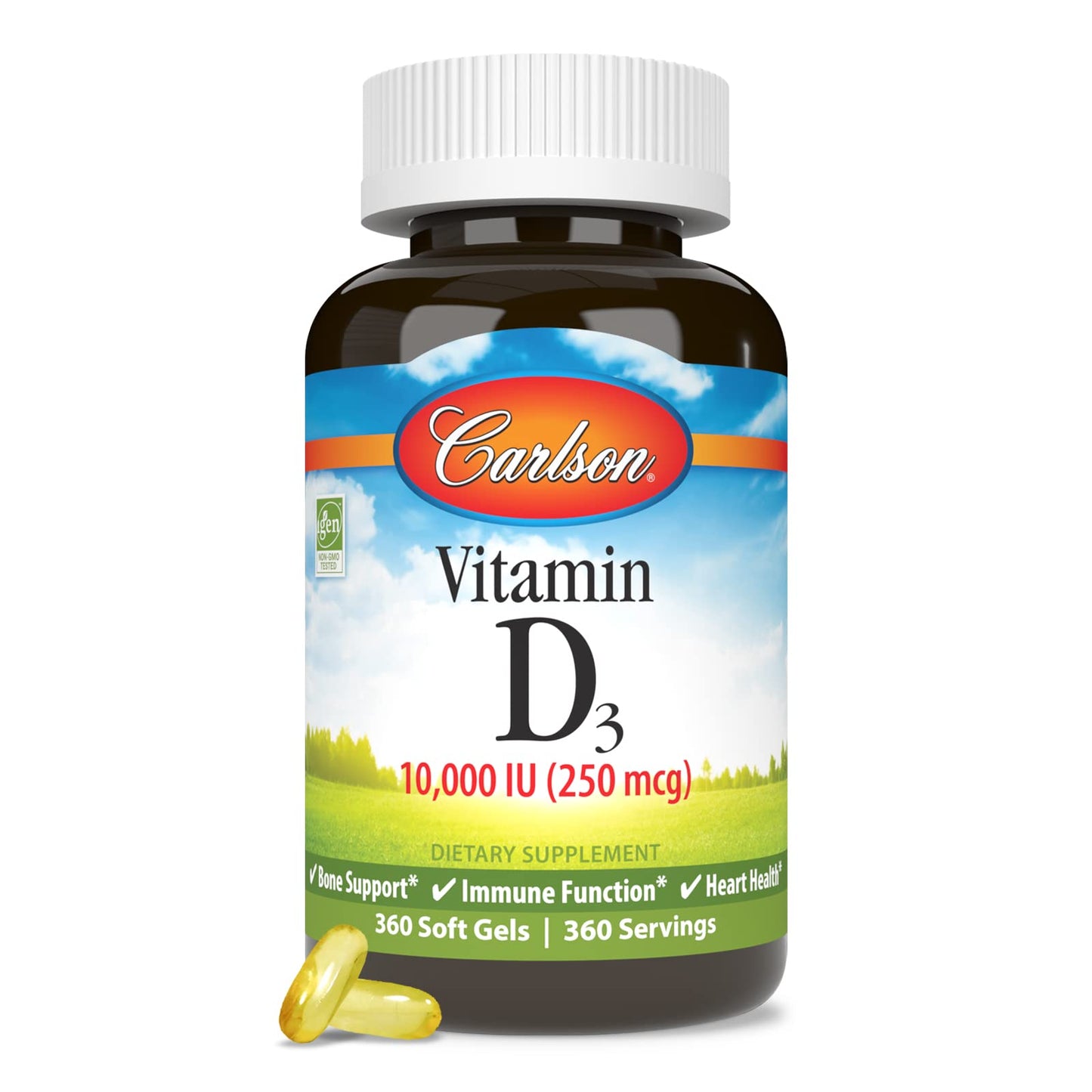 Carlson Vitamin D3 10,000 IU (250 mcg) - Cholecalciferol for Bone & Immune Health | 360 Soft Gels