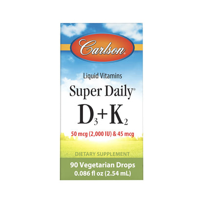 Carlson Super Daily D3 + K2, 50 mcg D3 + 45 mcg MK-7 | Heart & Bone Health | 90 Drops (Pack of 2)