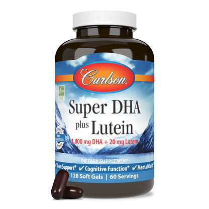 Carlson Super DHA Plus Lutein – 1000 mg DHA + 20 mg Lutein, 120 Softgels