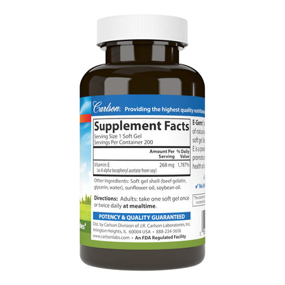 Carlson E-Gems 400 IU Vitamin E – Heart Health & Wellness | 200 Softgels