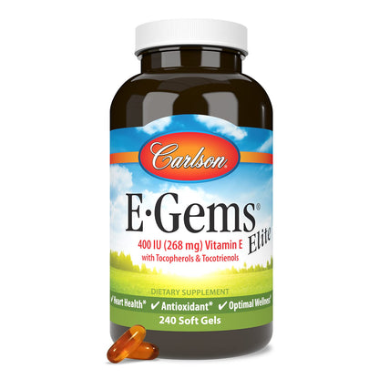 Carlson E-Gems Elite 400 IU Vitamin E | Heart Health & Antioxidant | 240 Softgels