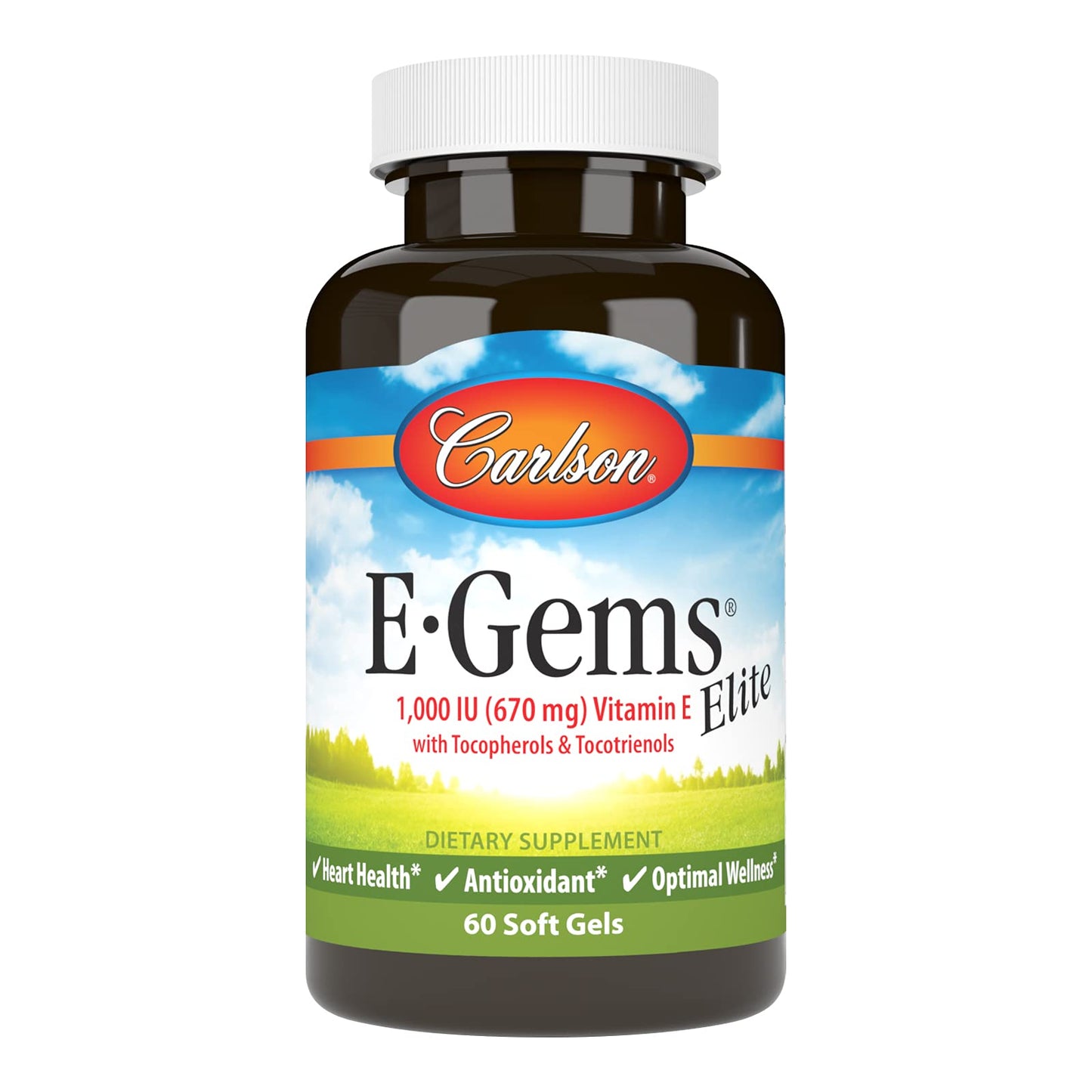 Carlson E-Gems Elite Vitamin E 1000 IU – Tocopherols & Tocotrienols, 60 Softgels