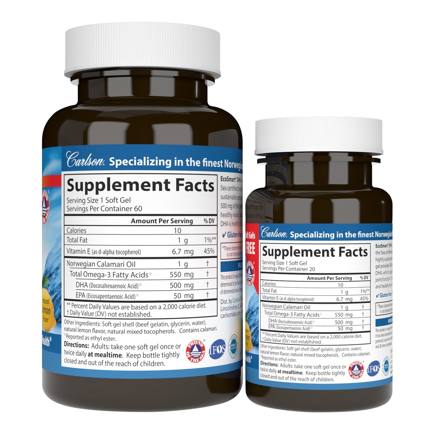 Carlson EcoSmart DHA Lemon 500 mg – Vision & Brain Health (60+20 Softgels)