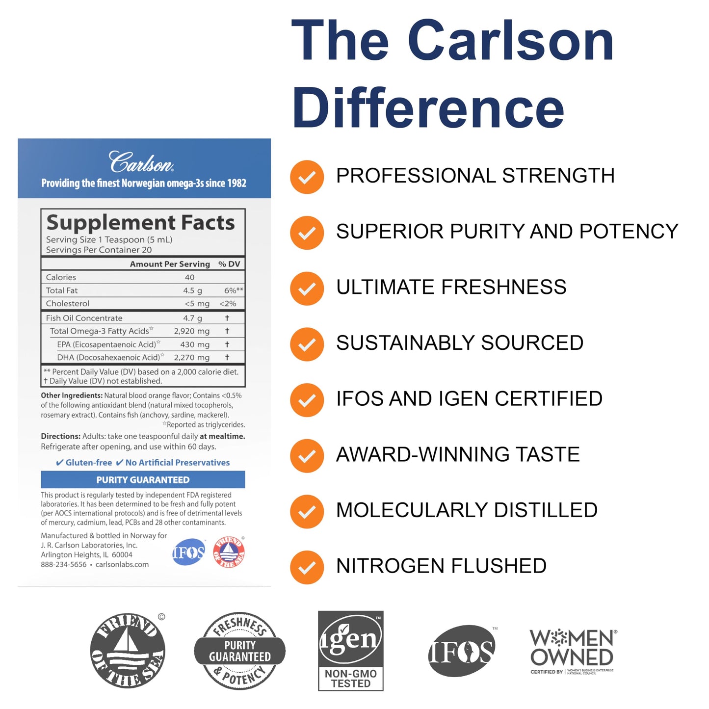 Carlson Elite DHA – 2,270 mg DHA per Teaspoon, Norwegian Fish Oil, Orange Flavor