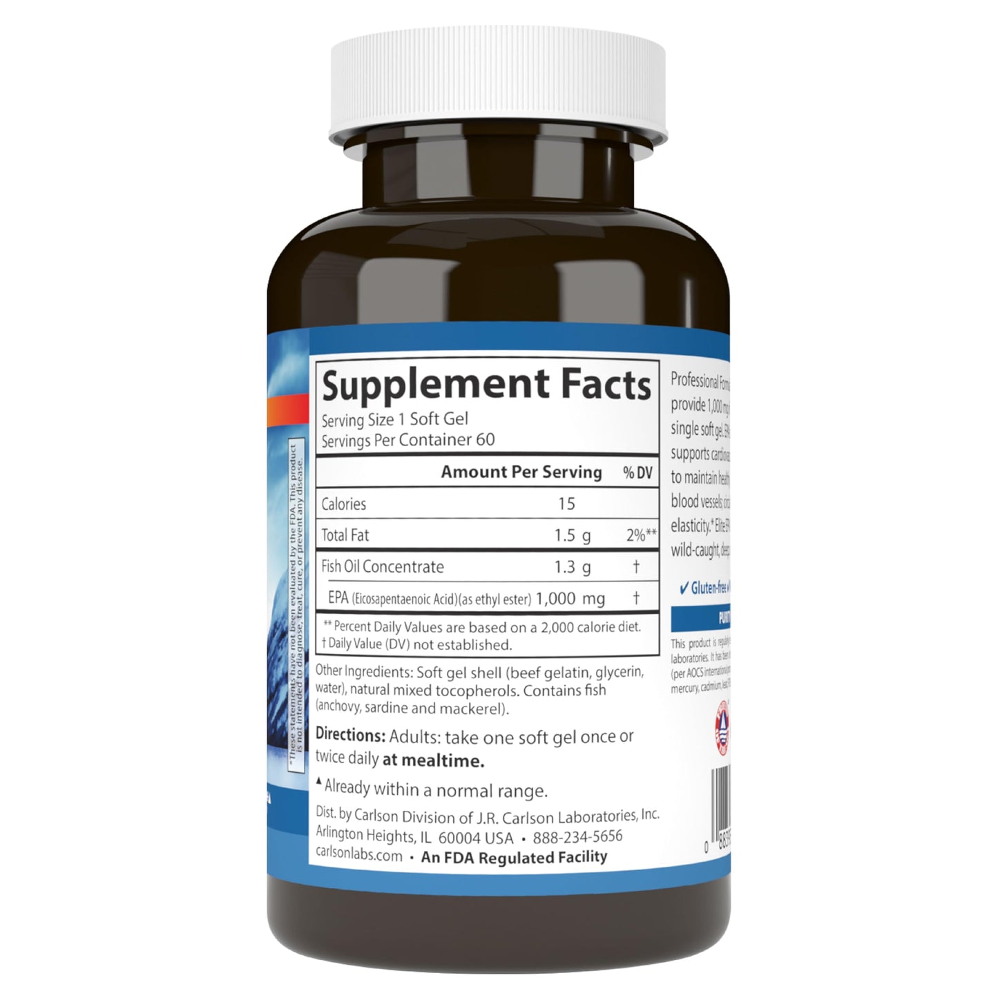 Carlson Elite EPA Gems 1000 mg EPA Fish Oil — Wild-Caught Norwegian, 60 Softgels