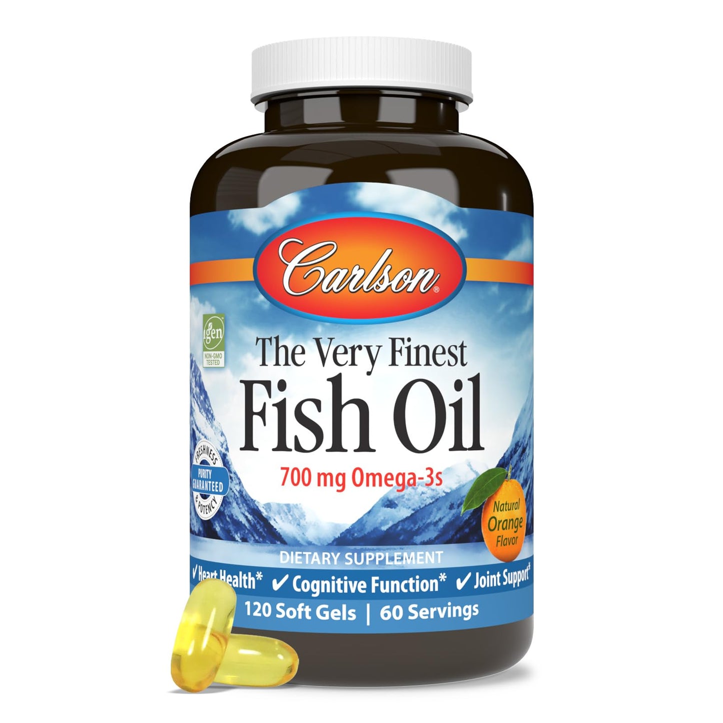 Carlson The Very Finest Fish Oil - 700 mg Omega-3s, Norwegian, Wild-Caught, 120 Softgels