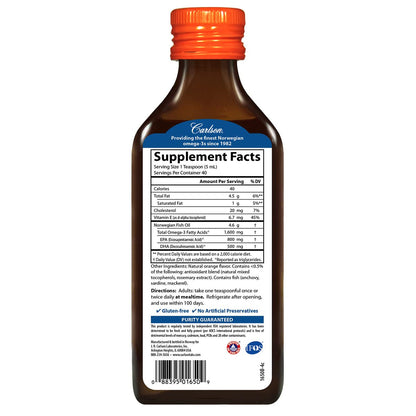 Carlson - The Very Finest Fish Oil, 1600 mg Omega-3, Orange, 6.7 Fl Oz