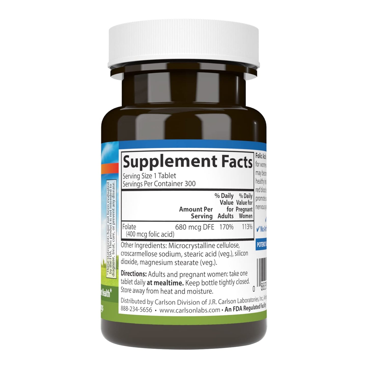 Carlson Folic Acid 400 mcg | Prenatal Support & Fetal Development | 300 Tablets (Pack of 2)