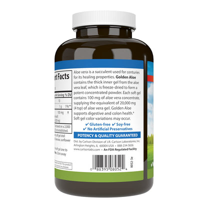 Carlson Golden Aloe 100 mg (200:1) Digestive Support & Colon Health – 180 Softgels