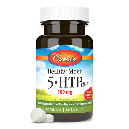 Carlson Healthy Mood 5-HTP Elite 100 mg with Vitamin B6 – Raspberry Chewable (60 Tablets)