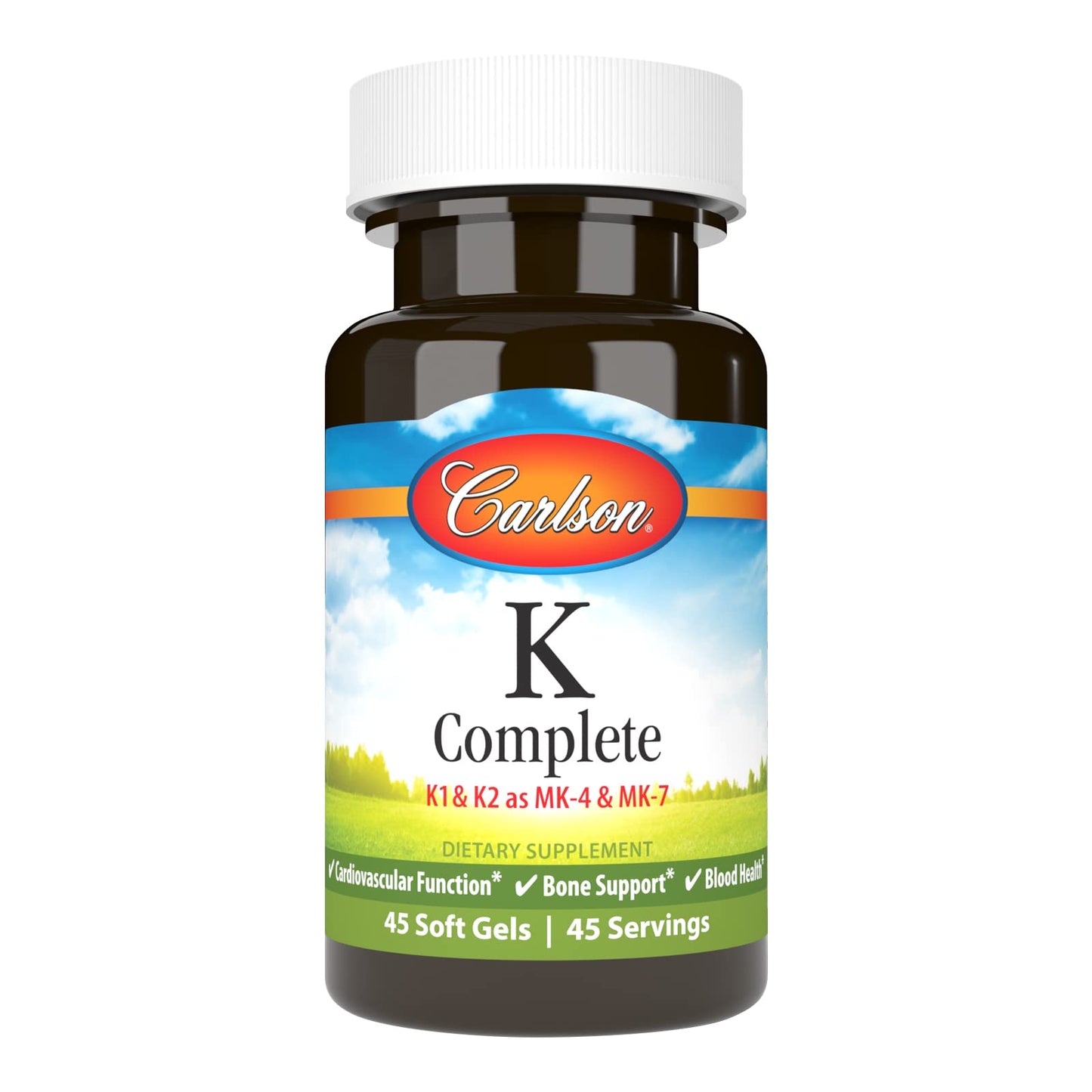 Carlson K Complete – K1 & K2 MK-4 MK-7 for Bone & Cardiovascular Health | 45 Softgels